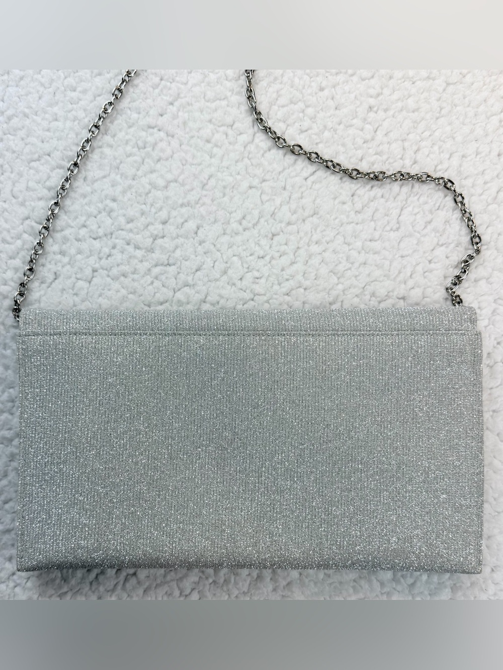 (VTG) LA REGALE • Silver Sparkly Glitter Evening Clutch w/ Chain Strap, OS - Picture 8 of 16